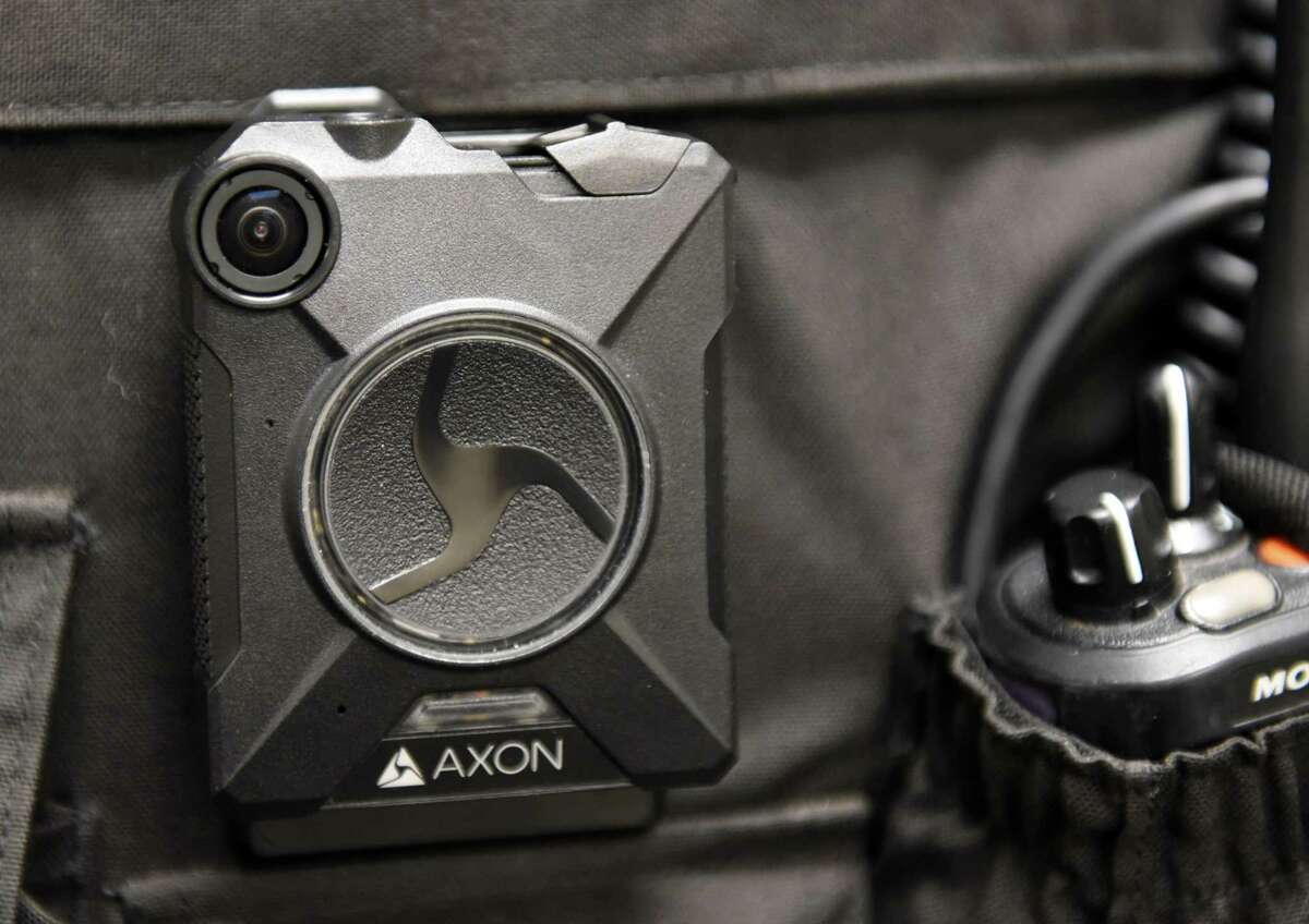 An Axon Body 2 camera is displayed at Albany Police Headquarters on Friday, Nov. 3, 2017, in Albany, N.Y. The camera was chosen by the departed who will begin using body-worn cameras as part of their daily operations. (Will Waldron/Times Union)