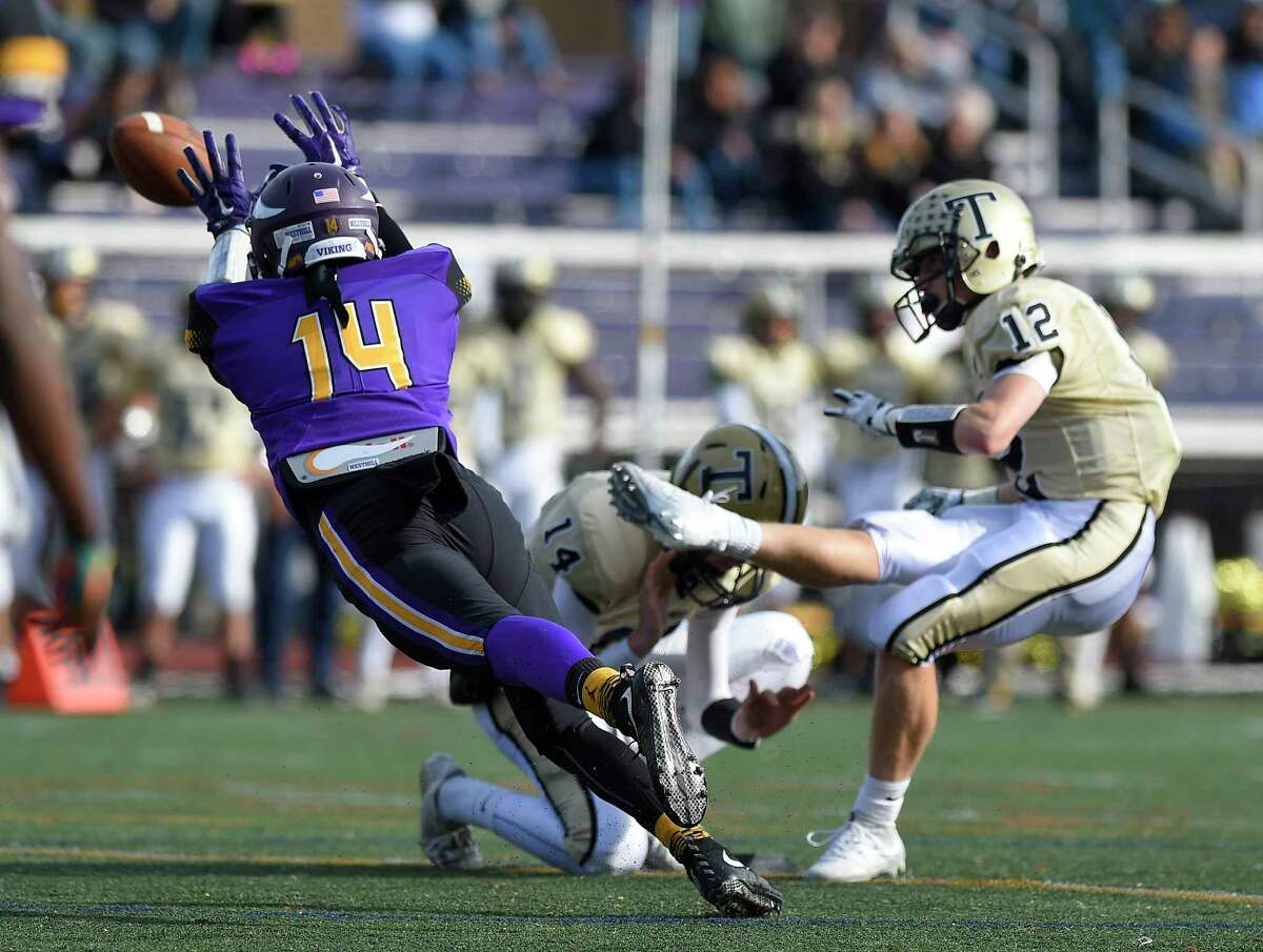Westhill defeated Trumbull 29-21 in a FCIAC boys football game at Westhill High School in Stamford, Connecticut on Saturday, Nov. 4, 2017.