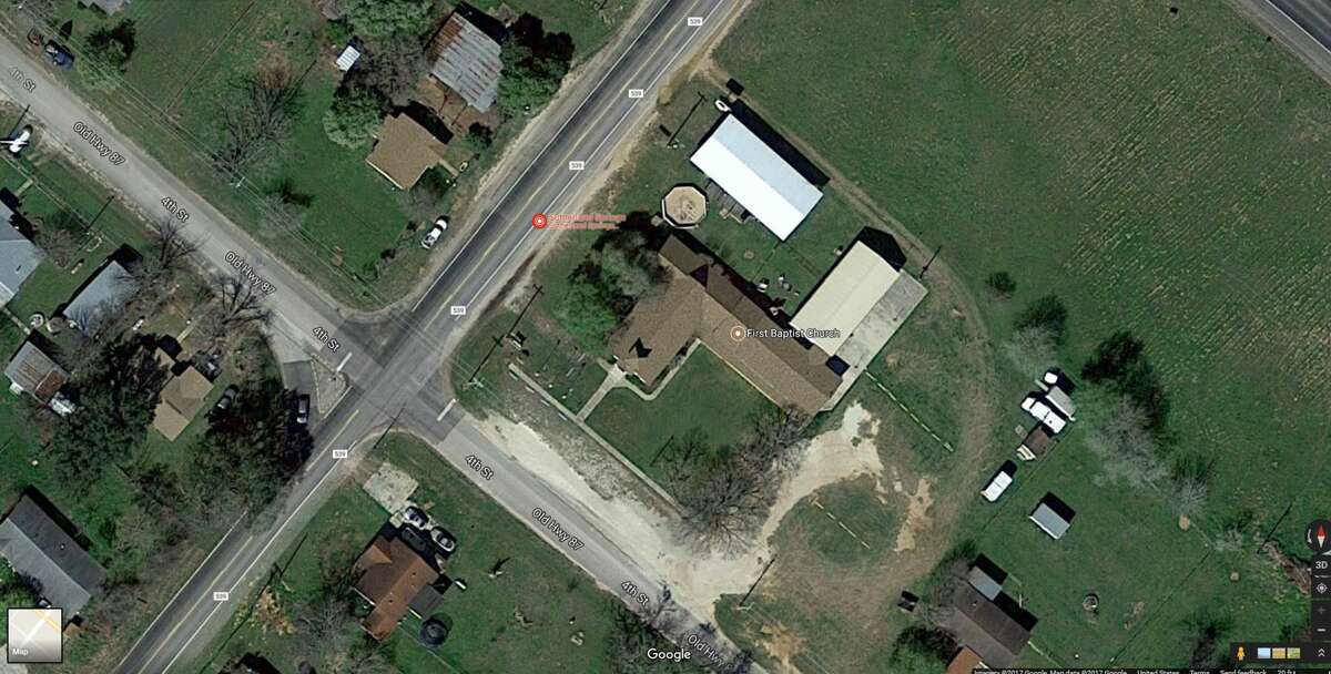 The First Baptist Church is in Sutherland Springs, southeast of San Antonio between La Vernia, Floresville and Stockdale off Texas 87 at 216 4th Street.