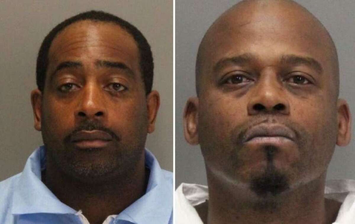 Tramel McClough, 46, (left) and John Bivins, 47, both of East Palo Alto, were arrested on suspicion of committing an armed robbery Thursday night at a Verizon store in Sunnyvale.