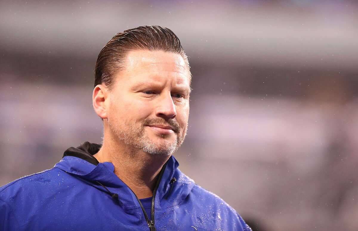 Head coach Ben McAdoo of the New York Giants looks on after a 51-17 loss against the Los Angeles Rams after their game at MetLife Stadium on November 5, 2017 in East Rutherford, New Jersey. 