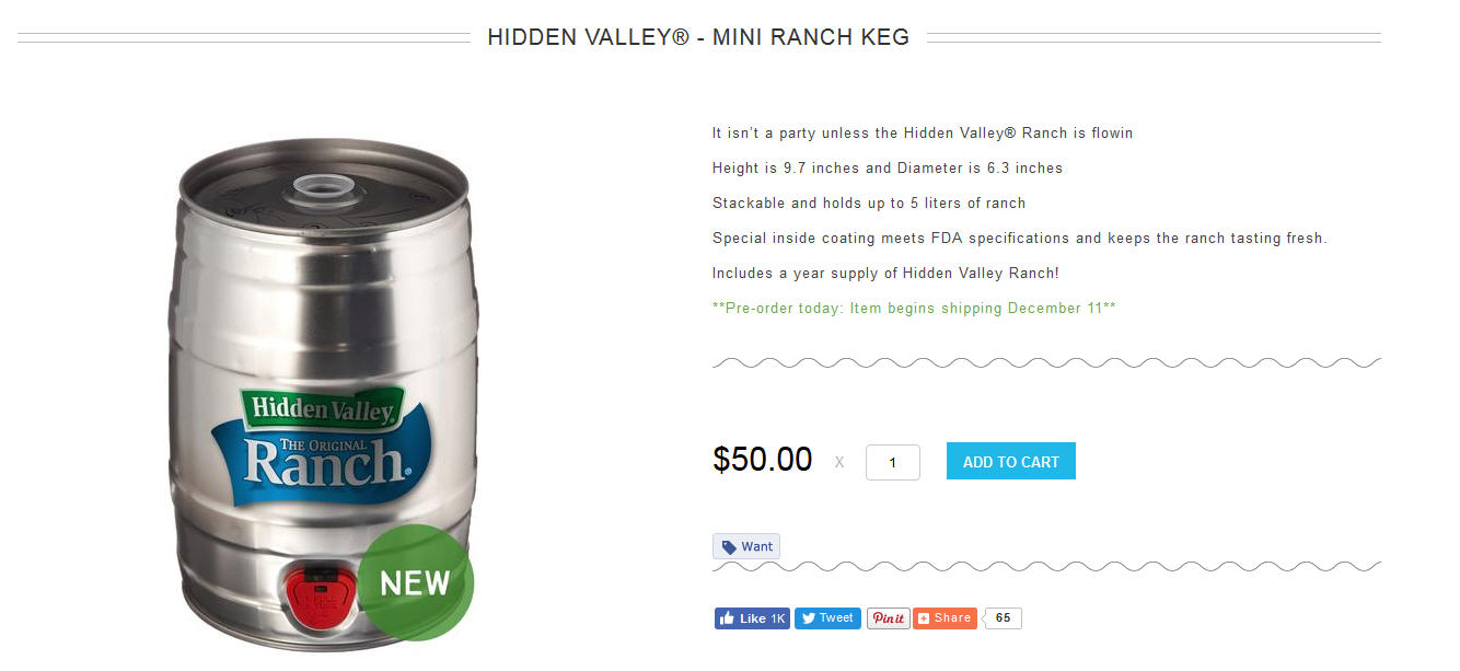 Hidden Valley selling kegs of ranch dressing just in time for the holidays