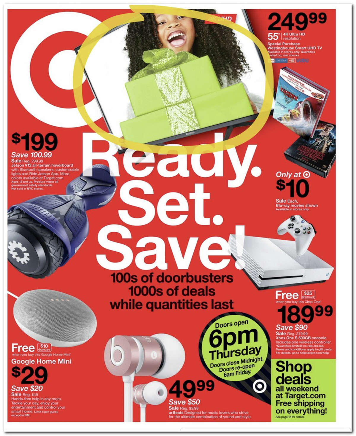 Target has released its 2017 Black Friday Doorbuster ad. Prices and promotion begin on Thursday, Nov. 23 at 6 p.m. and are subject to change based on availability and the retailer's determination.