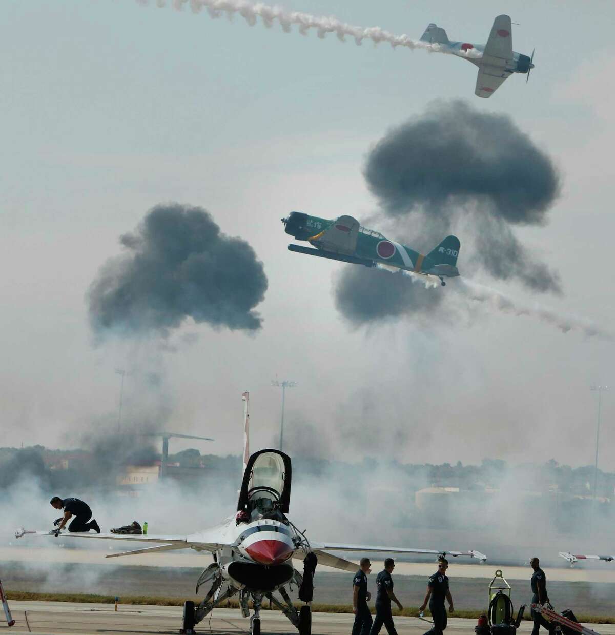 The Pearl Harbor re-enactment at Joint Base San Antonio's Air Show and Open House in 2017 at Port San Antonio.