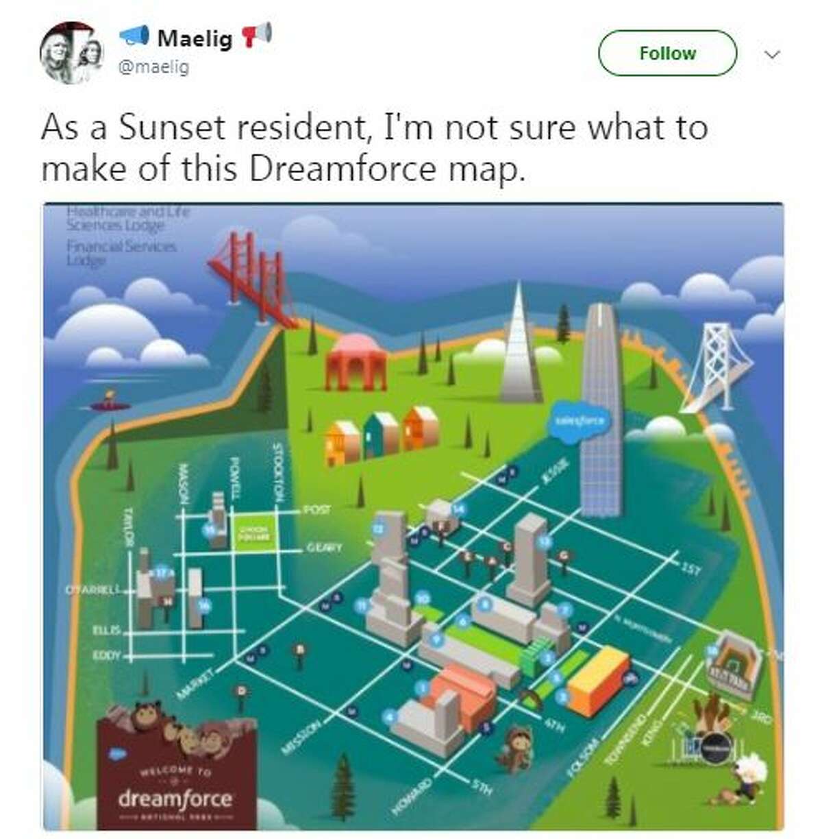Twitter users poke fun at Dreamforce map of SF after several