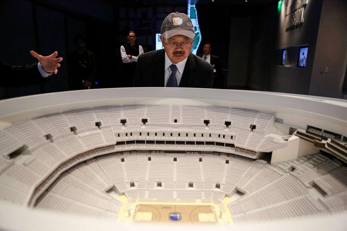 Mayor Ed Lee looks at the arena model during a sneak peak tour of the new arena at the Chase Center on Wednesday, November 7, 2017 in San Francisco, Calif.