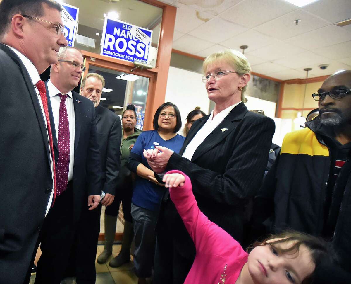 Democrat Mayor Ed O'Brien, a write-in candidate concedes to Democrat Nancy Rossi in the mayoral race in West Haven on Election Day, Tuesday, Nov. 7, 2017, at her headquarters at 232 Captain Thomas Blvd.