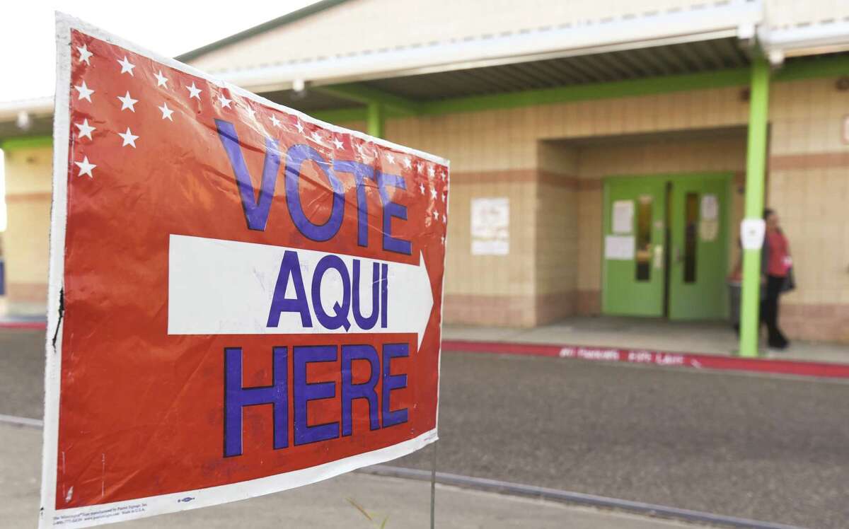 A voter sign outside the Don Jose Gallegos Elementary.