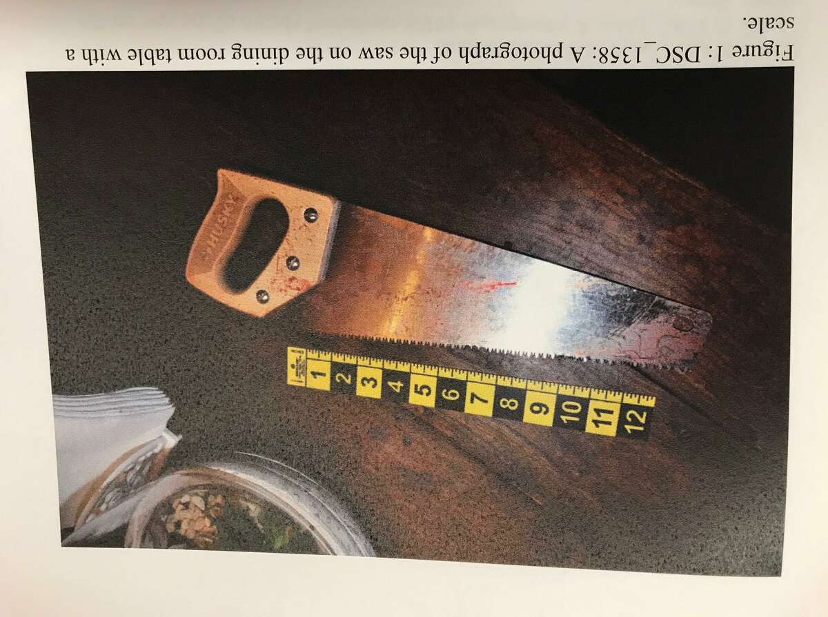 This is the bloody hand saw that police say was used by Cesar Olivero to nearly hack a man's hand off during a jealous rage in 2015. Olivero is on trial in the case.