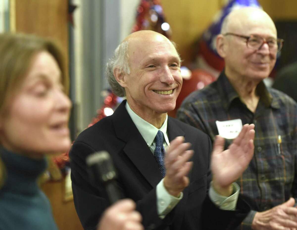 Democratic tax collector candidate Howard Richman thanks his supporters after defeating Republican incumbent tax collector Tod Laudonia at the Greenwich Democrats Election Night Party at the Senior Center in Greenwich, Conn. Tuesday, Nov. 7, 2017.