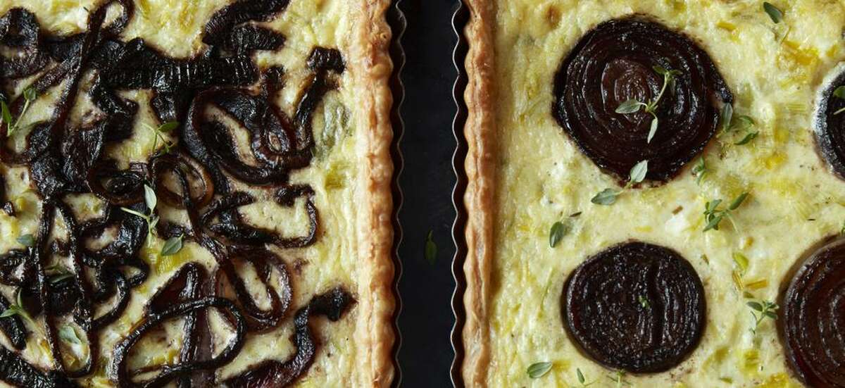 Leek & Goat Cheese Tart With Cabernet Onions.