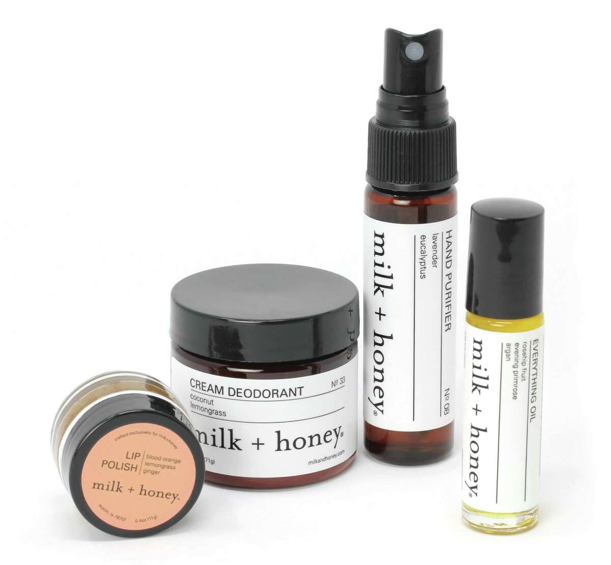 Travel set with Lip Polish, Cream Deodorant No. 33, Hand Purifier No. 08 and Everything Oil; $50 at Milk & Honey, West Ave
