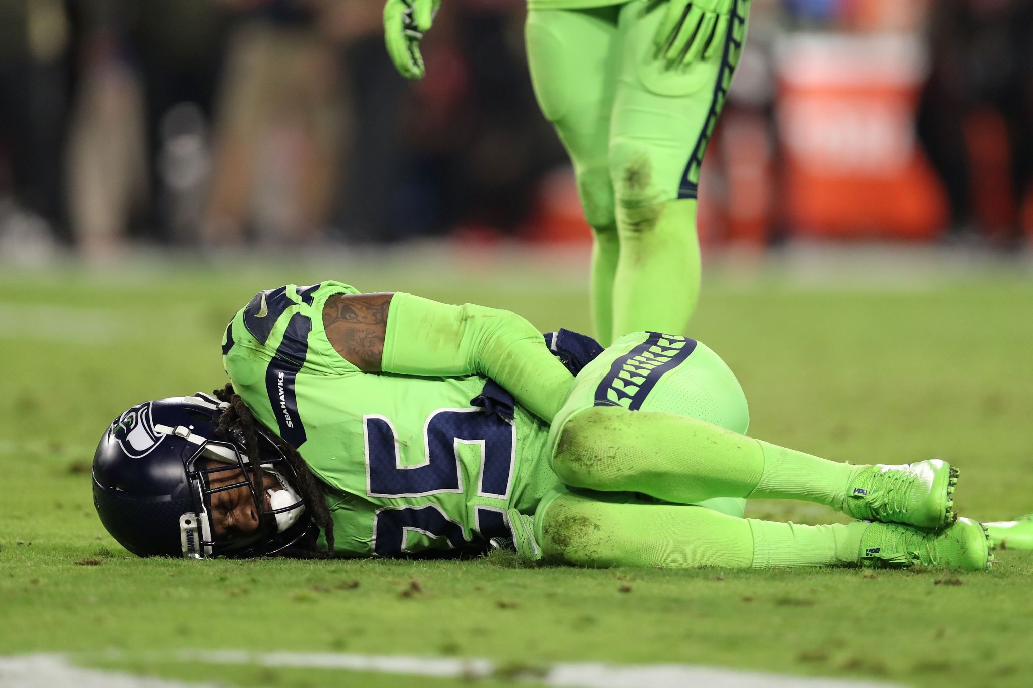 East Rutherford, New Jersey, USA. 22nd Oct, 2017. Seattle Seahawks  cornerback Richard Sherman (25) looks on prior to the NFL game between the  Seattle Seahawks and the New York Giants at MetLife