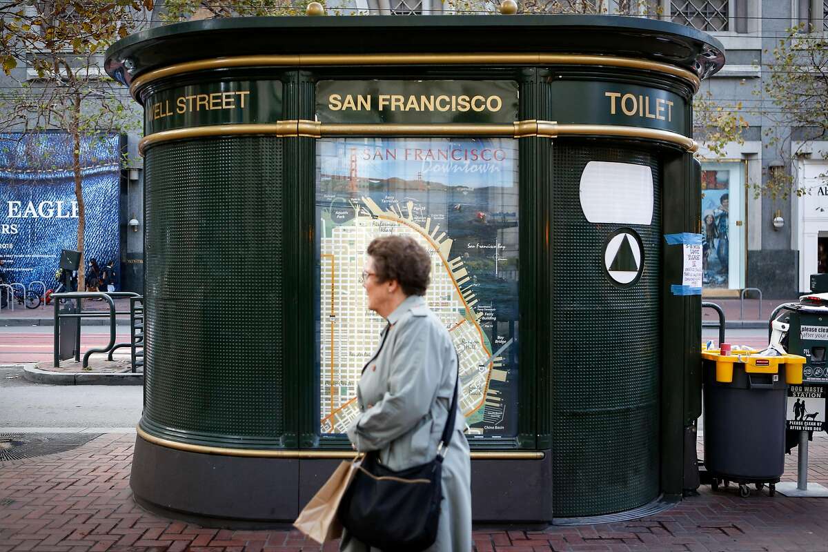 An public toilet seen on Market Street on Thursday, November 9, 2017 in San Francisco, Calif.