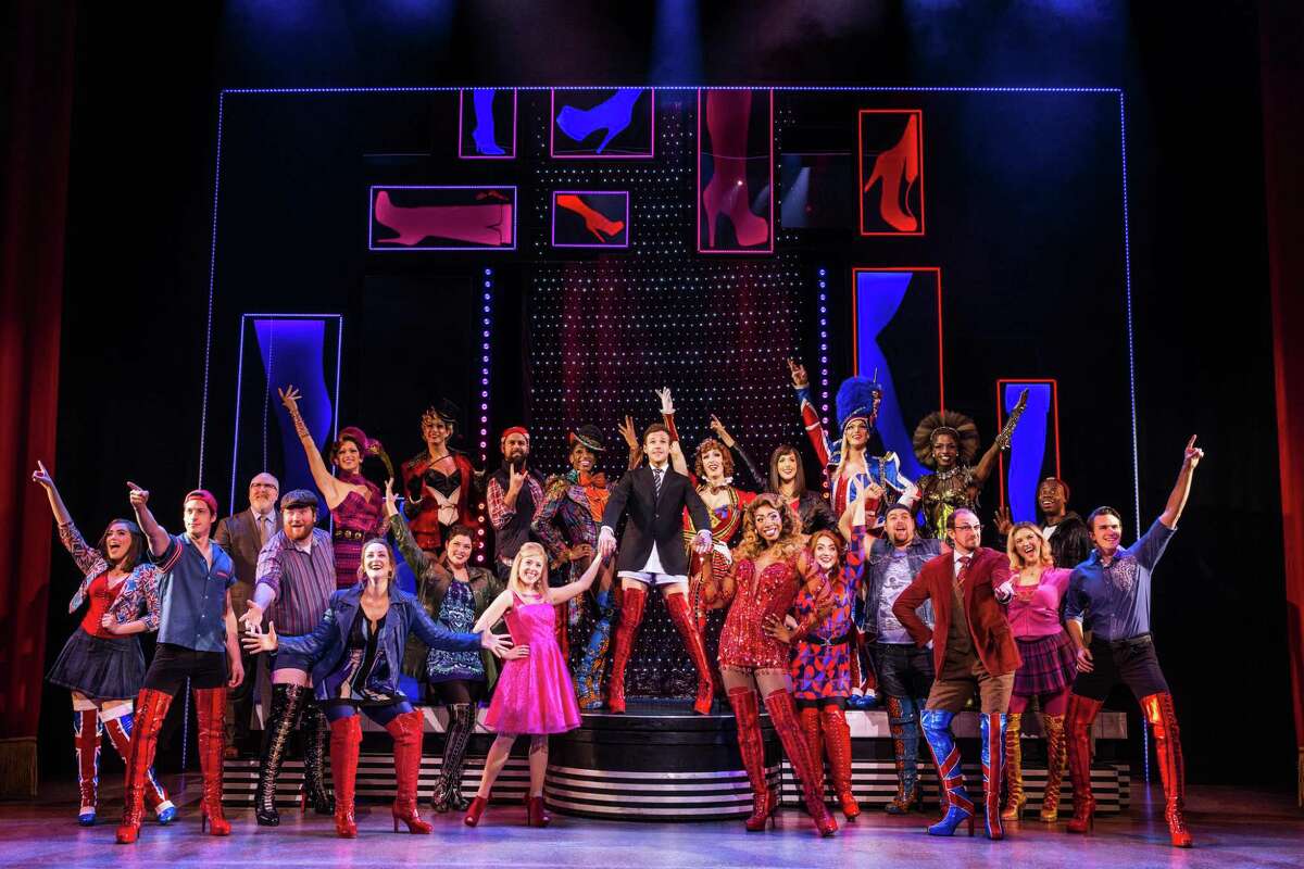 Lance Bordelon, center, and the cast of the “Kinky Boots” national tour.