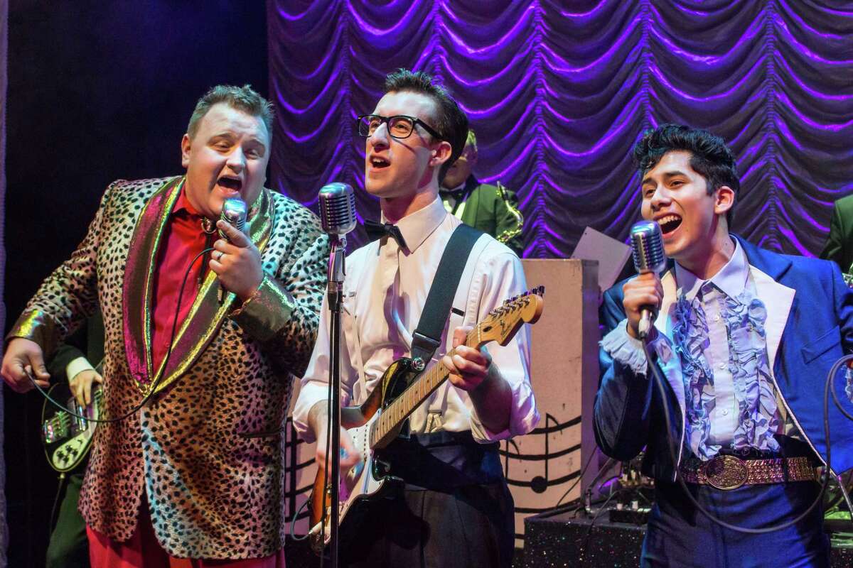 James Fairchild, left, Michael Perrie Jr. and Matthew Cardenas in “Buddy — The Buddy Holly Story.”
