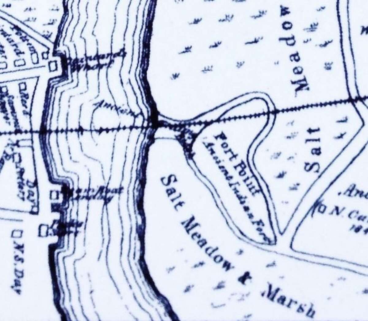 An 1847 map of Norwalk labels Fort Point as an "Ancient Indian Fort."