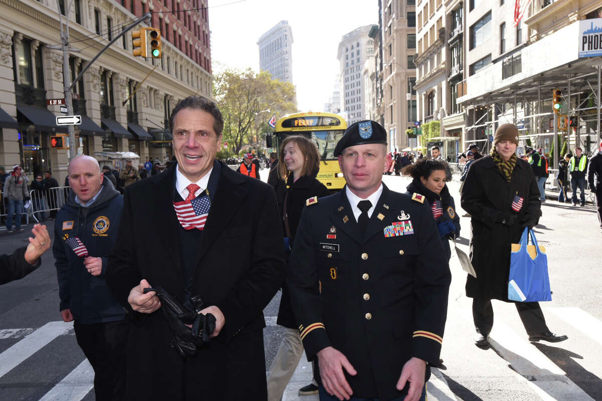 Gov. Andrew Cuomo marches in the Veterans Day Parade in Manhattan on Saturday, Nov. 11, 2017. (Executive Chamber)