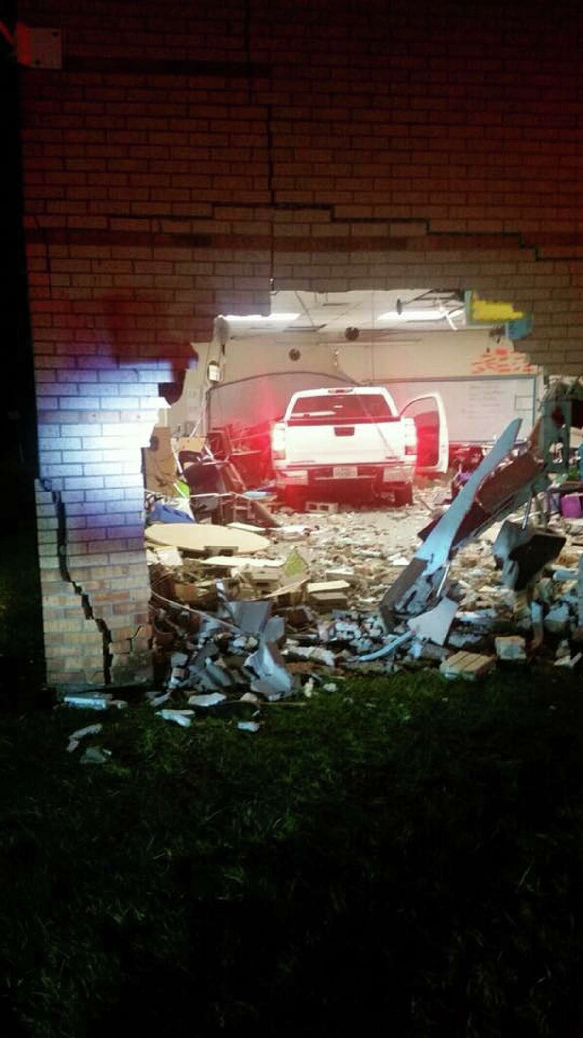 Two classrooms at Pietzsch-MacArthur Elementary were damaged when a truck crashed into the school Friday night.