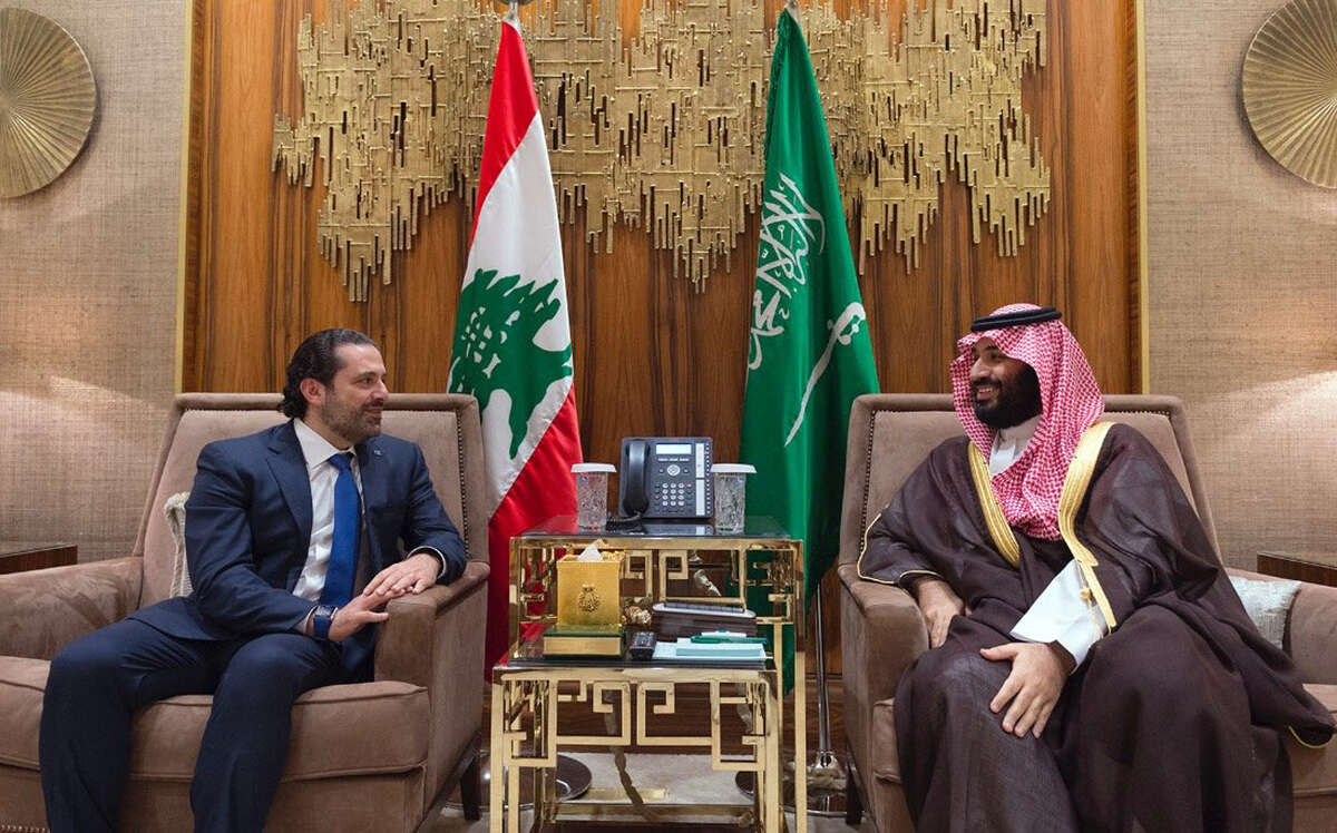 In this photo released on Monday, Oct. 30, 2017 by Lebanon's official government photographer Dalati Nohra, showing Saudi Crown Prince Mohammed bin Salman, right, meets with Lebanese Prime Minister Saad Hariri in Riyadh, Saudi Arabia. Hariri resigned from his post Saturday, Nov. 4, 2017 during a trip to Saudi Arabia in a surprise move that plunged the country into uncertainty amid heightened regional tensions. (Dalati Nohra via AP)