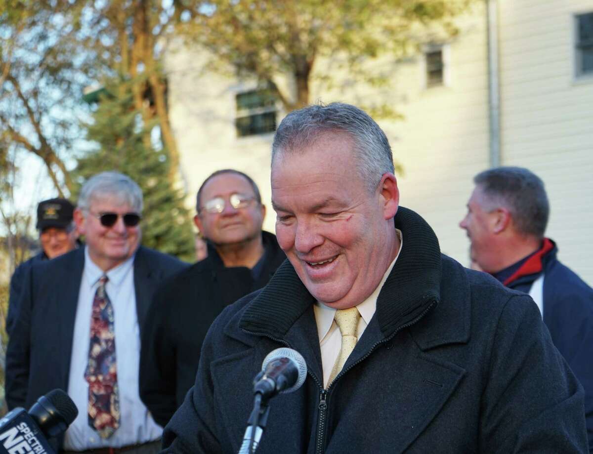 Shawn Morse, Mayor of the City of Cohoes, speaks at a Veterans Memorial Park Dedication at West End Park on Saturday, Nov. 11, 2017. (Massarah Mikati/Times Union)