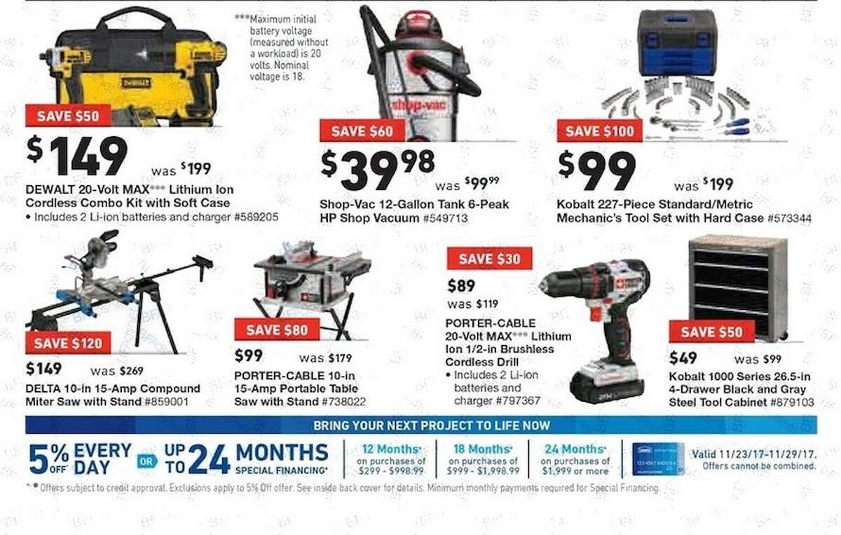 Lowe's released their Black Friday ad and holiday hours. Their stores will be open at 6 a.m. on Friday, Nov. 24, 2017 and deals last until Nov. 29, unless otherwise noted.