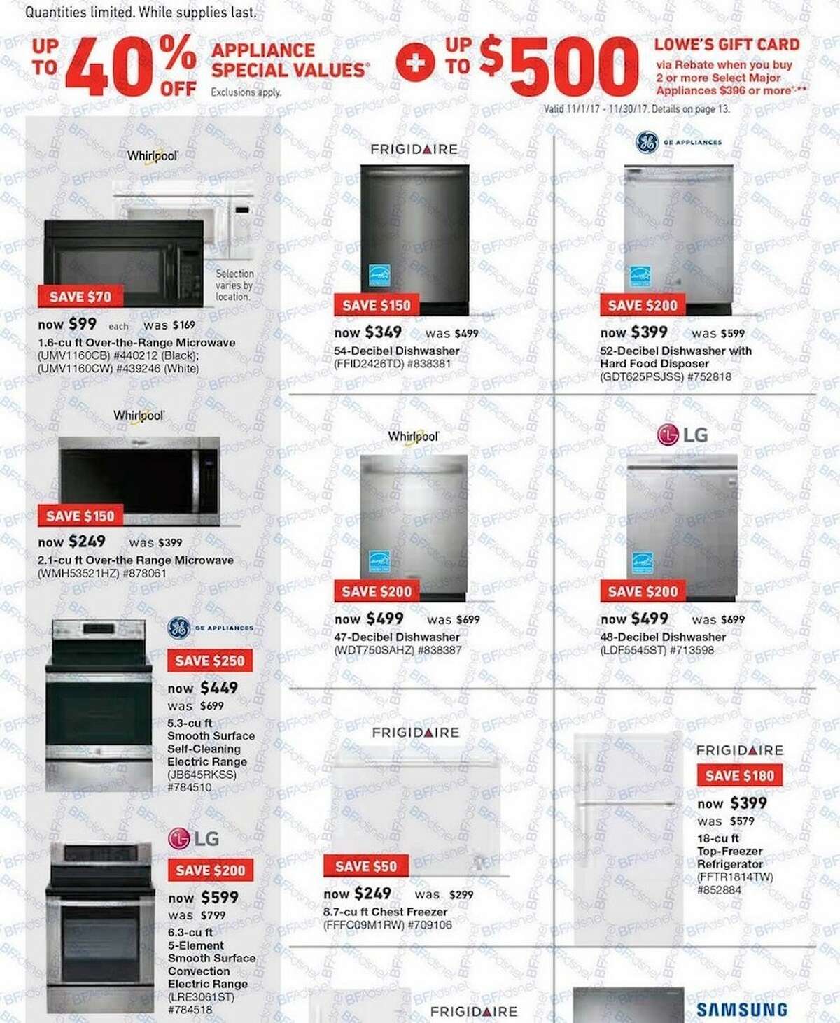 Lowe's released their Black Friday ad and holiday hours. Their stores will be open at 6 a.m. on Friday, Nov. 24, 2017 and deals last until Nov. 29, unless otherwise noted.