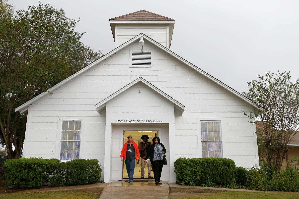 Media tour the First Baptist Church of Sutherland Springs Memorial Sunday Nov. 12, 2017. Twenty-six people were killed at the church Nov. 5, 2017 during a shooting.