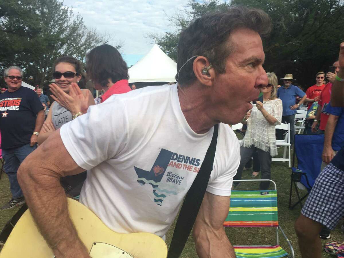 Dennis Quaid and his band, the Sharks, helped raise $100,000 for first responders affected by Hurricane Harvey at the Bellaire Brave concert and block party Saturday, Nov. 11.