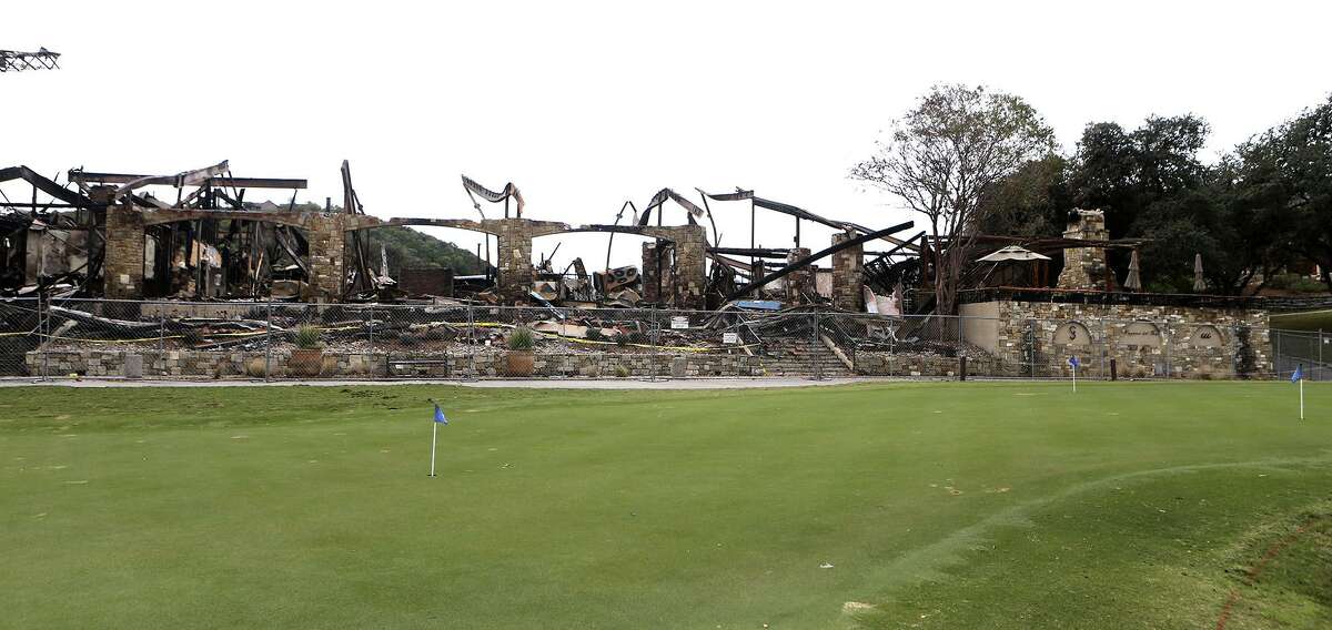 This is the burned club house at the Tapatio Springs Hill Country resort near Boerne, Texas. A fire destroyed the building Saturday night November 4, 2017. Tapatio Springs is on 220 acres in the Hill Country. Its 18-hole golf course recently underwent a $2 million renovation. One of its owners is country music star George Strait.