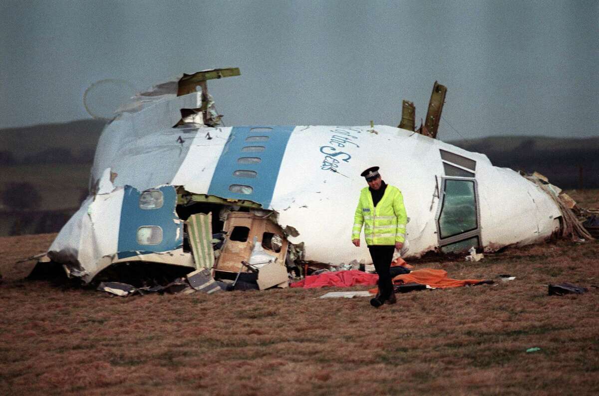 A picture taken in Lockerbie on Dec. 22, 1988, shows the wreckage of Pan Am flight 103 aircraft that exploded, killing all 259 people aboard. (AFP PHOTO / ROY LETKEY/FILESROY LETKEY/AFP/Getty Images)