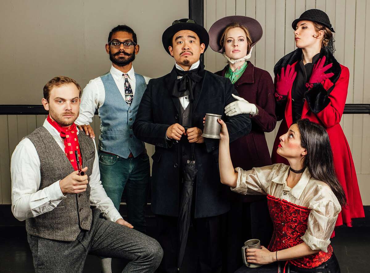 From left: Raymond Hobbs, Tirumari Jothi, Phil Wong, Leah Shesky, Nicole Odell and Jan Gilbert in "KML Presents: A Bag of Dickens" by Killing My Lobster at PianoFight.