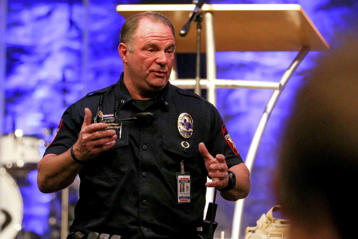 Montgomery Police Chief Jim Napolitano speaks during a town hall between law enforcement and church leaders on church security Tuesday, Nov. 14, 2017, at Fellowship of Montgomery Church.