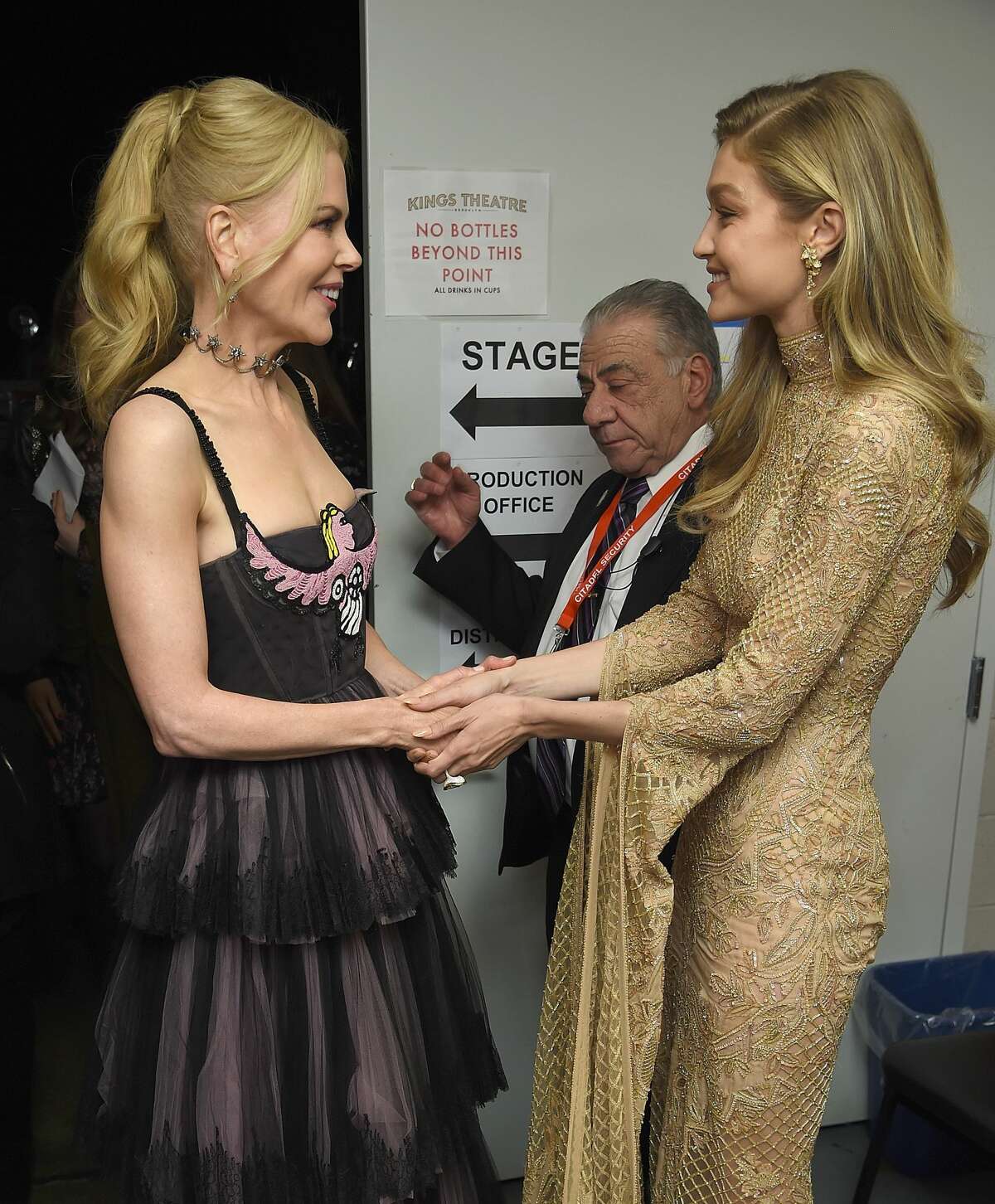 Nicole Kidman and Gigi Hadid pose backstage at Glamour's 2017 Women of The Year Awards at Kings Theatre on November 13, 2017 in Brooklyn, New York. (Photo by Dimitrios Kambouris/Getty Images for Glamour)