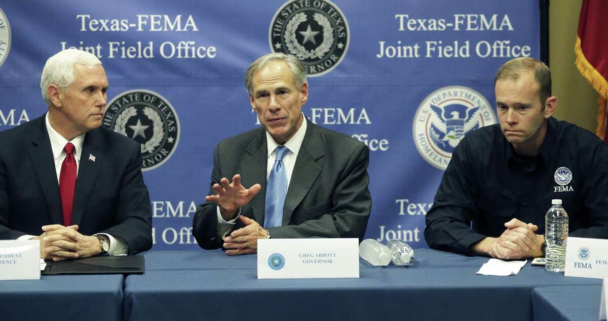 Vice President Pence visits the FEMA Joint Field Office in Austin with Governor Greg Abbott and Energy Secretary Rick Perry along with FEMA Direct Brock Long on November 15, 2017.