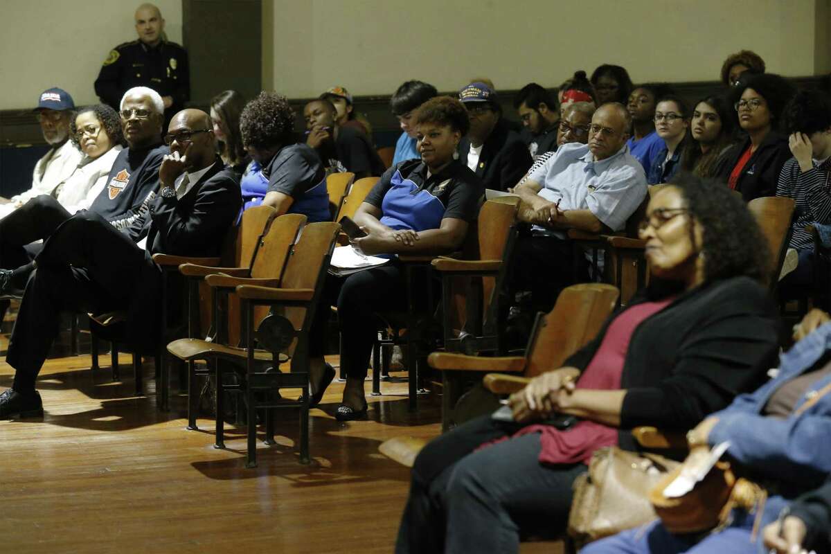 An audience attends a conversation with members of the National Association for the Advancement of Colored People as the organizations stop in San Antonio on its' multicity listening tour, "NAACP Forward: Today, Tomorrow & Always," to visit with the local chapter and talk about how to combat threats in the 21st Century at the Ella Austin Community Center on Tuesday, Nov. 14, 2017. The organization's president and CEO, Derrick Johnson and other NAACP board members were on hand at the meeting and took input from local chapter members, students and residents as they addressed concerns and issues surrounding the African-American community. (Kin Man Hui/San Antonio Express-News)