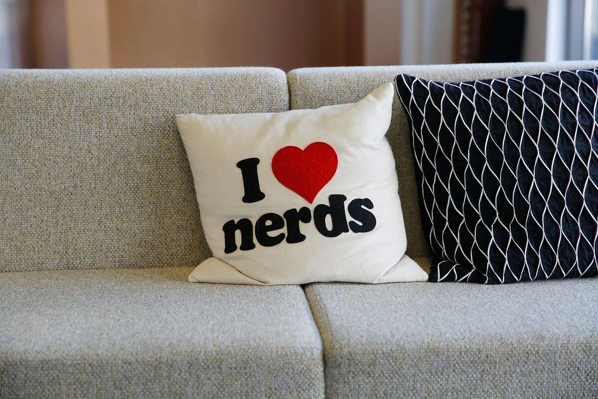 A pillow sits on a couch at NerdWallet on Tuesday Feb. 24, 2015 in San Francisco, Calif.
