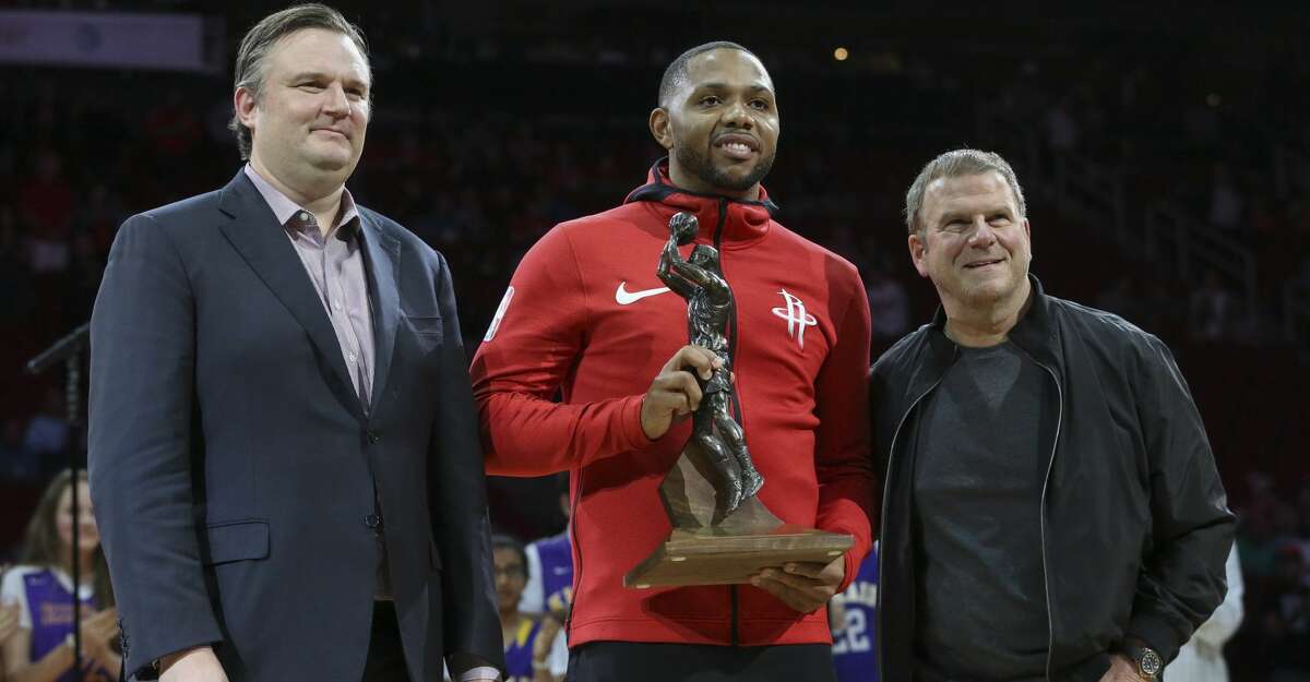 Super sub Eric Gordon is among the many notable acquisitions made by general manager Daryl Morey, left, during his Rockets tenure.