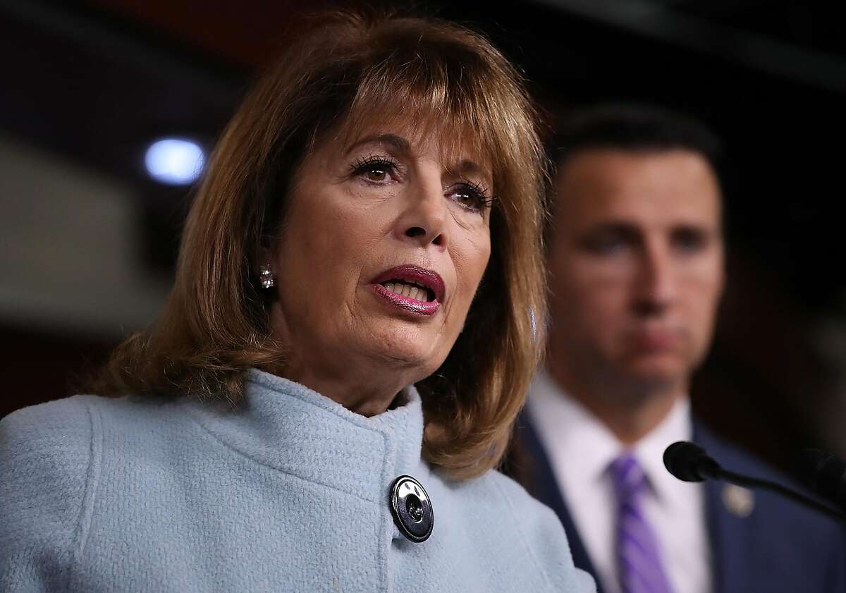 Rep. Jackie Speier (R) (D-CA) speaks at a press conference on sexual harassment in Congress on November 15, 2017 in Washington, DC. Sen. Kirsten Gillibrand and Speier announced the introduction of bipartisan legislation to prevent and respond to sexual harassment in Congress. 