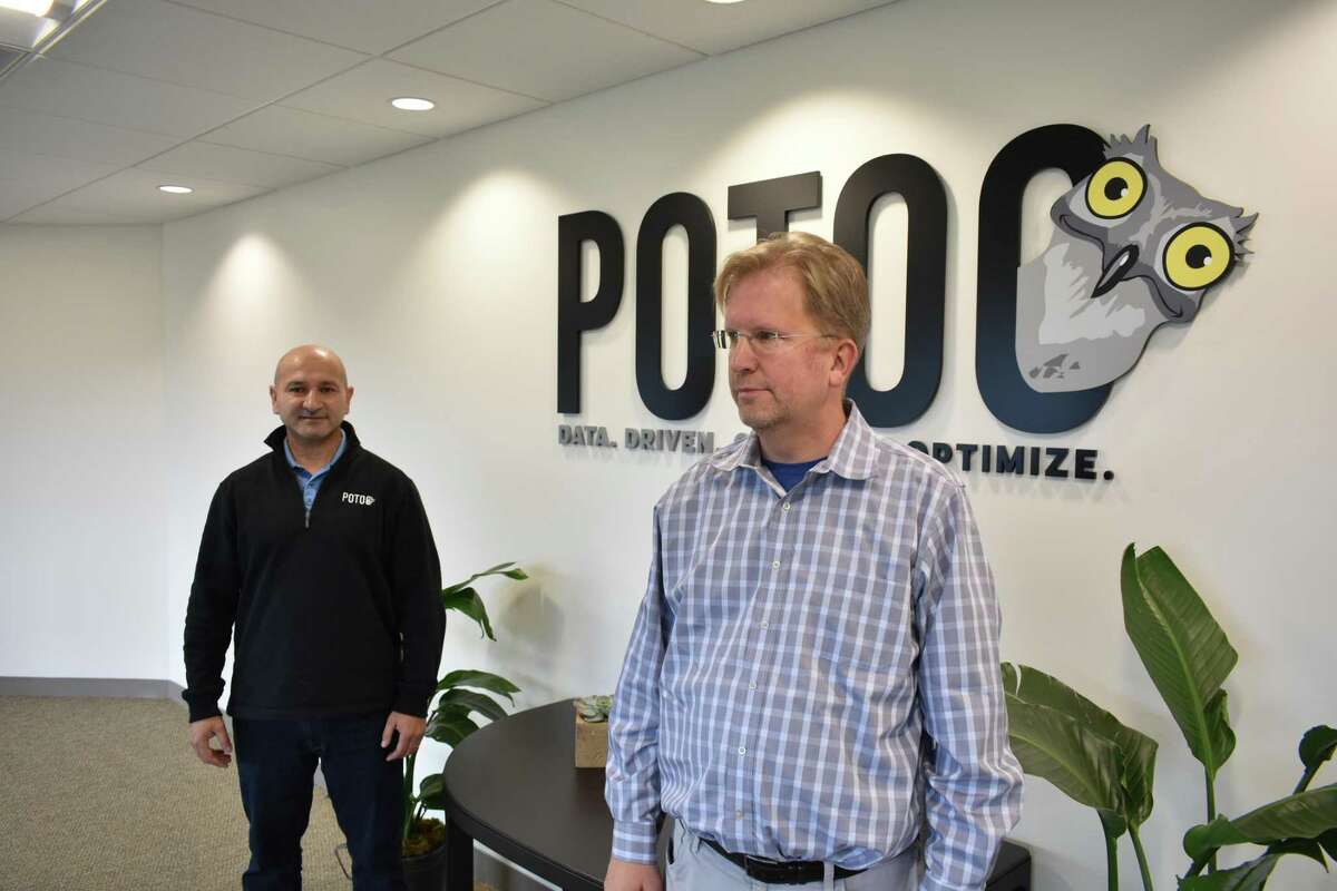 Potoo Marketing CEO Fred Dimyan, left, with David Veber, chief operating officer, in the company's offices at 40 Richards Ave. in Norwalk, Conn., on Nov. 8, 2017.