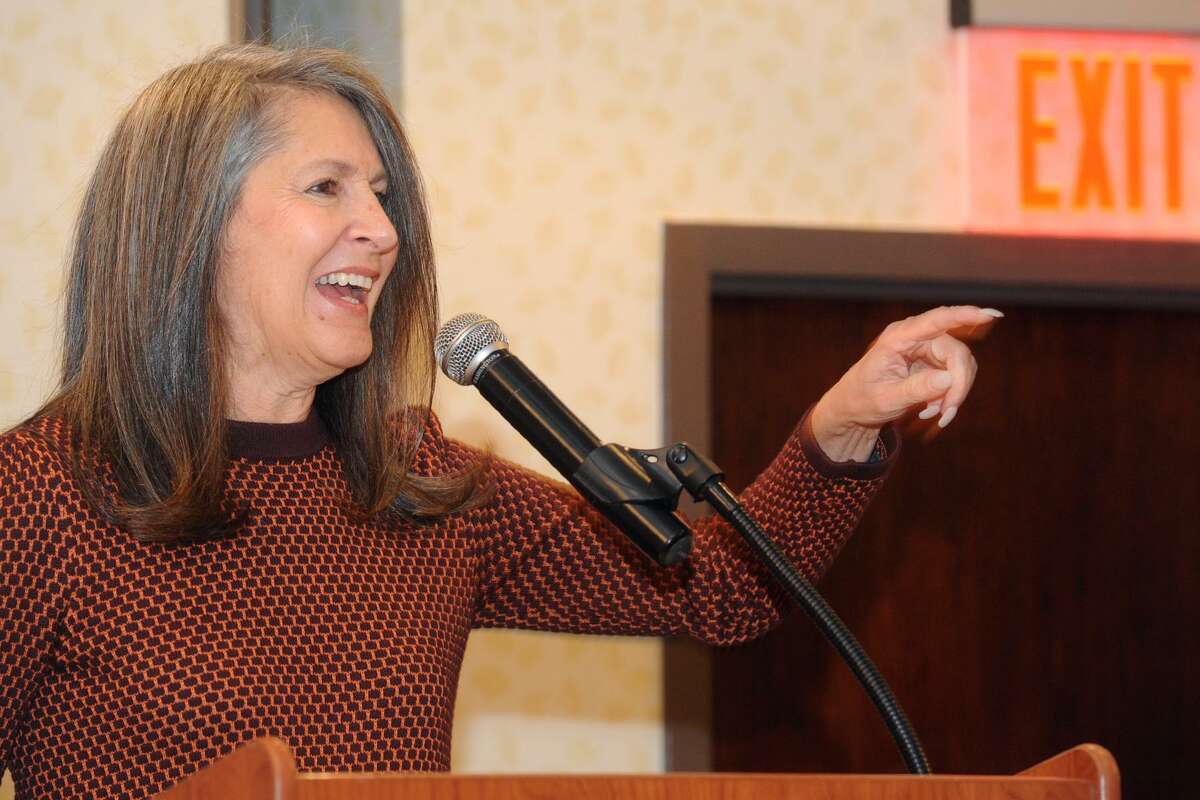 Nancy Silberkleit, Co-CEO of Archie Comics, speaks at a luncheon for the Bridgeport Public Education Fund in Bridgeport, Conn. Nov. 14, 2017.