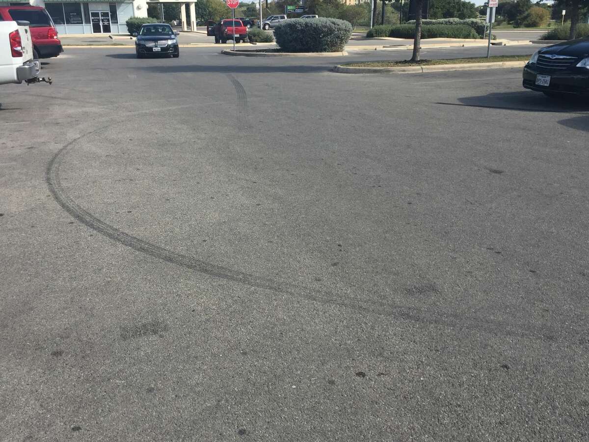 Skid marks could be seen from the parking lot where drivers meet to drag race in South East San Antonio.