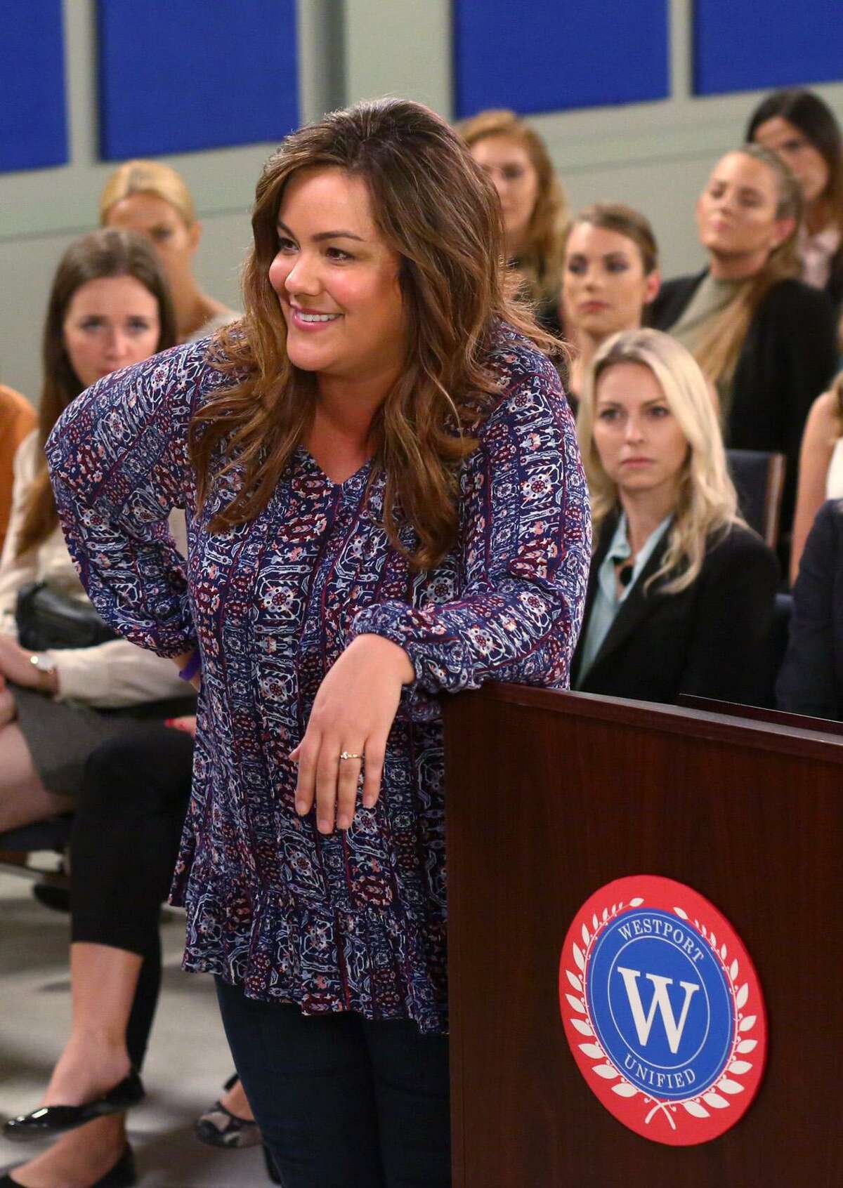 Actress Katy Mixon as Westport housewife Katie Otto in the "Boar-Dain" episode of "American Housewife." The prime-time sitcom has upset many in Norwalk with the disparaging jokes aimed at the city.