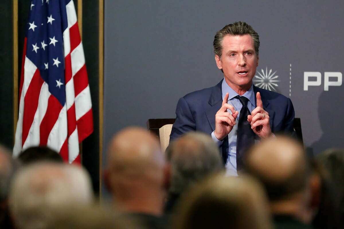 Lieutenant governor Gavin Newsom speaks with Mark Baldassare at the Public Policy Institute of California on Thursday, November 9, 2017 in San Francisco, Calif.