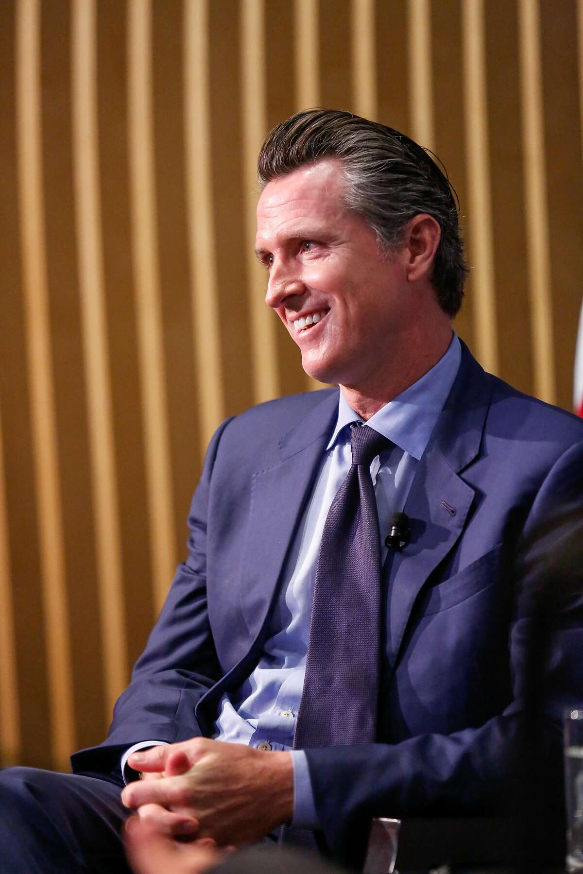 Lieutenant governor Gavin Newsom speaks with Mark Baldassare at the Public Policy Institute of California on Thursday, November 9, 2017 in San Francisco, Calif.