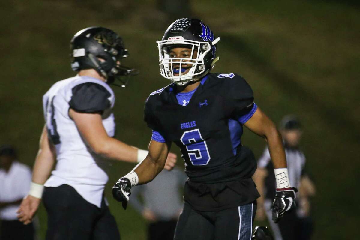 New Caney's Zion Childress reacts after scoring a touchdown during the varsity football game against Vidor on Friday, Nov. 17, 2017, at Galena Park ISD Stadium. (Michael Minasi / Houston Chronicle)