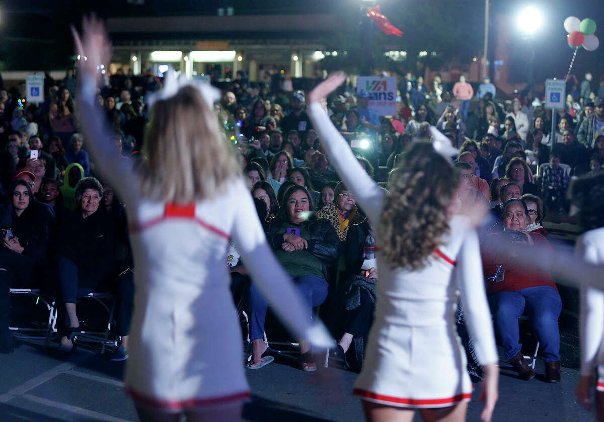 People watch the University of the Incarnate Word Cheerleaders perform during the UIW?•s 31st annual Light the Way event held Saturday Nov. 18, 2017 at the campus.