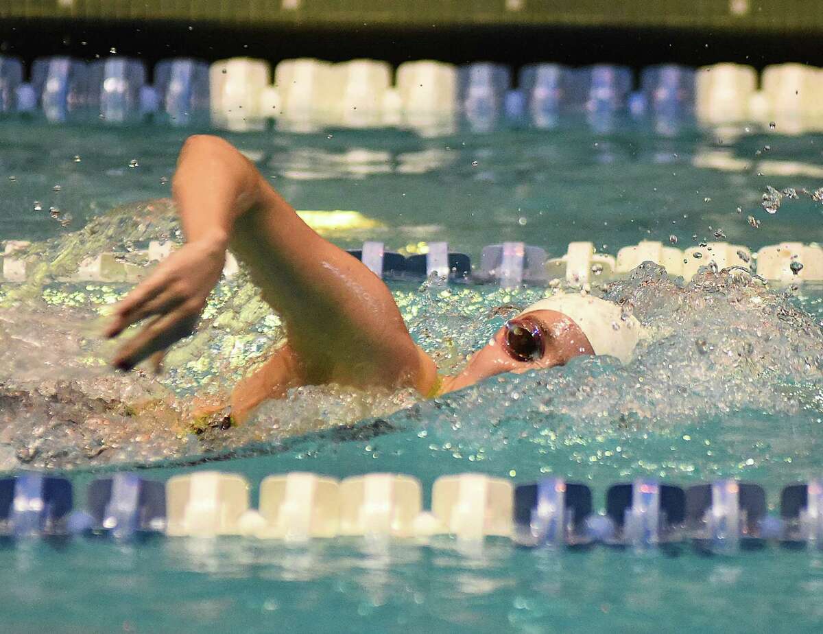 Greenwich's Lillian Clisham in 500 free during Saturday's State Open at Yale.