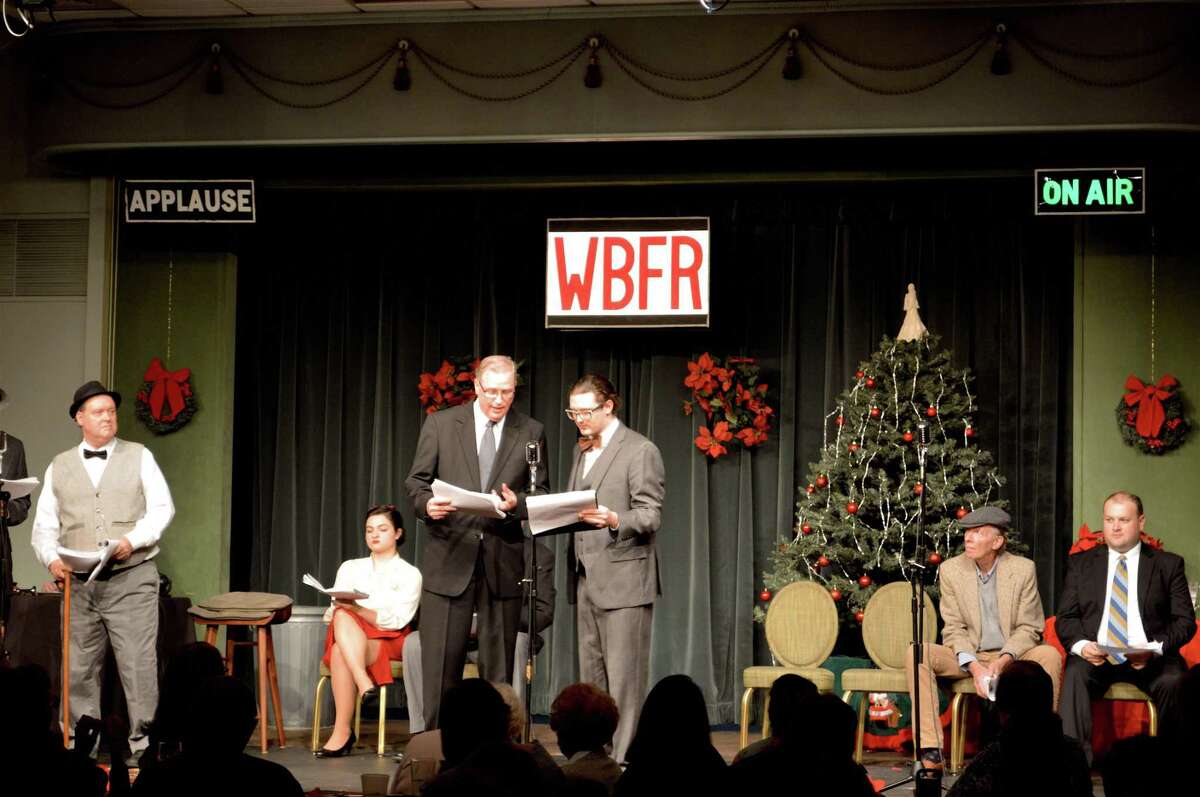 The Clan Na Gael Players perform the live radio play of "It's a Wonderful Life" at the Gaelic American Club, Friday, Nov. 17, 2017, in Fairfield, Conn.
