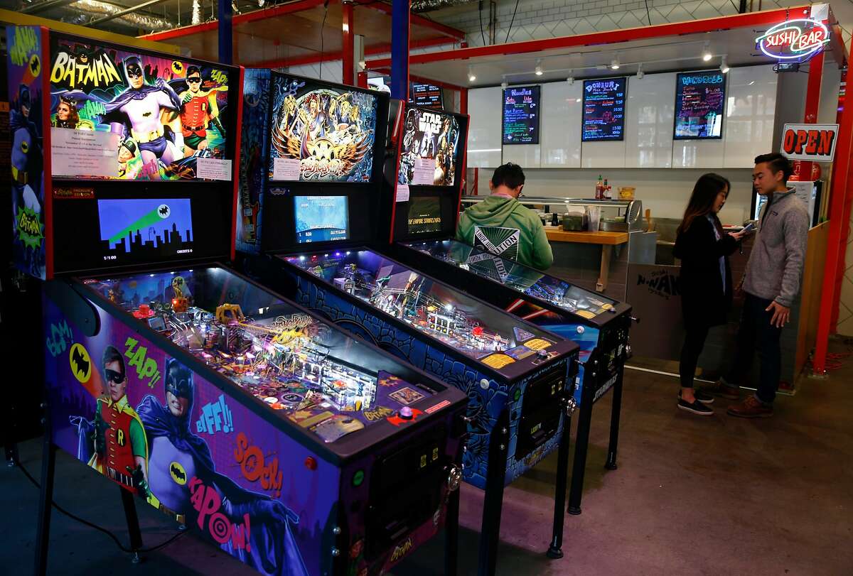 Pinball machines are inside The Myriad incubator space for start-up restaurants on the ground floor of a new residential building at Market and 15th streets in San Francisco, Calif. on Saturday, Nov. 11, 2017.
